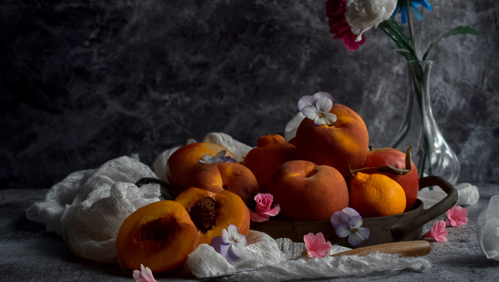 Beautiful Fede Galizia-inspired peaches, styling and photography by Chef Nidhi Sampat
