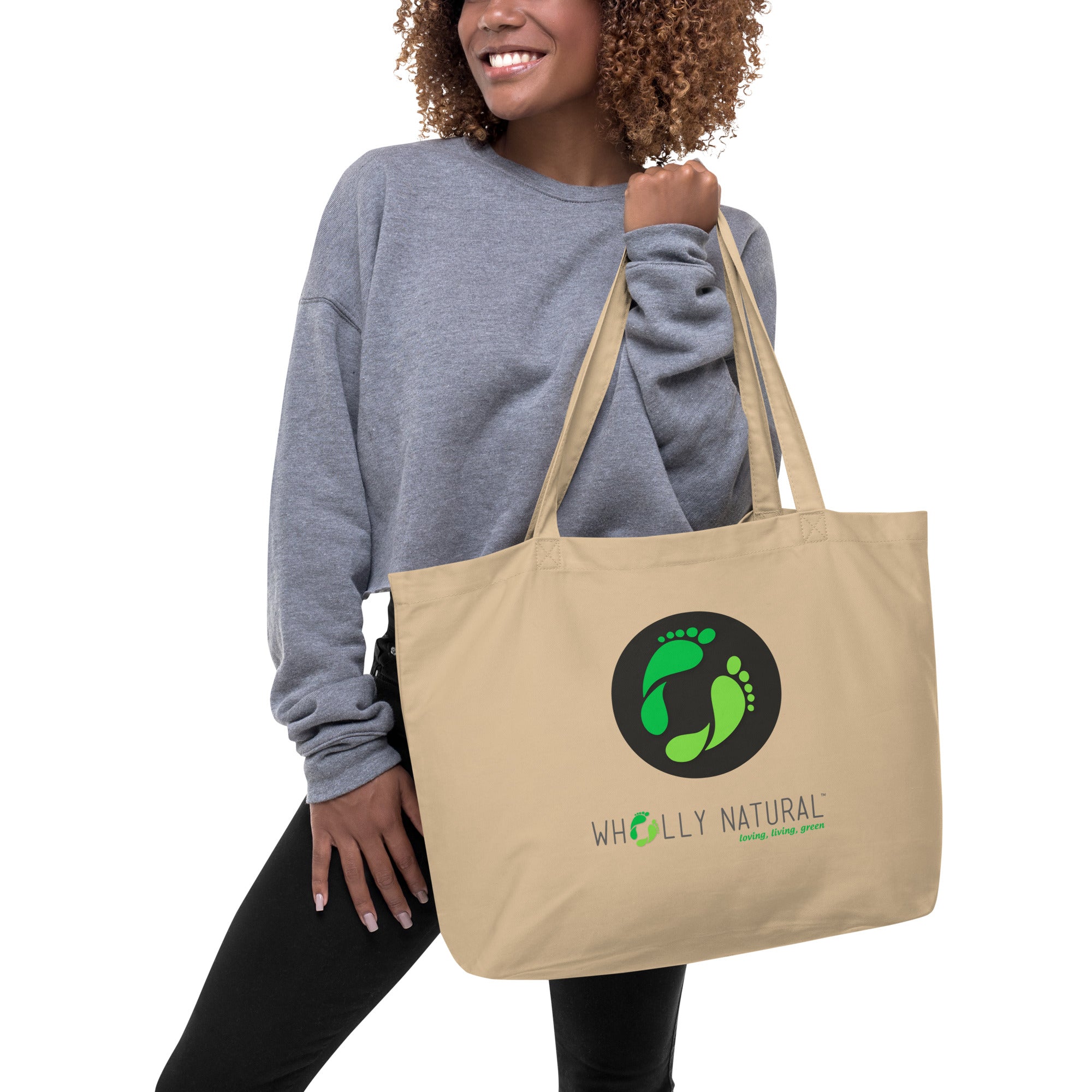Wholly Natural™ Loving, Living, Green Large Organic Eco Tote Bag - Oyster